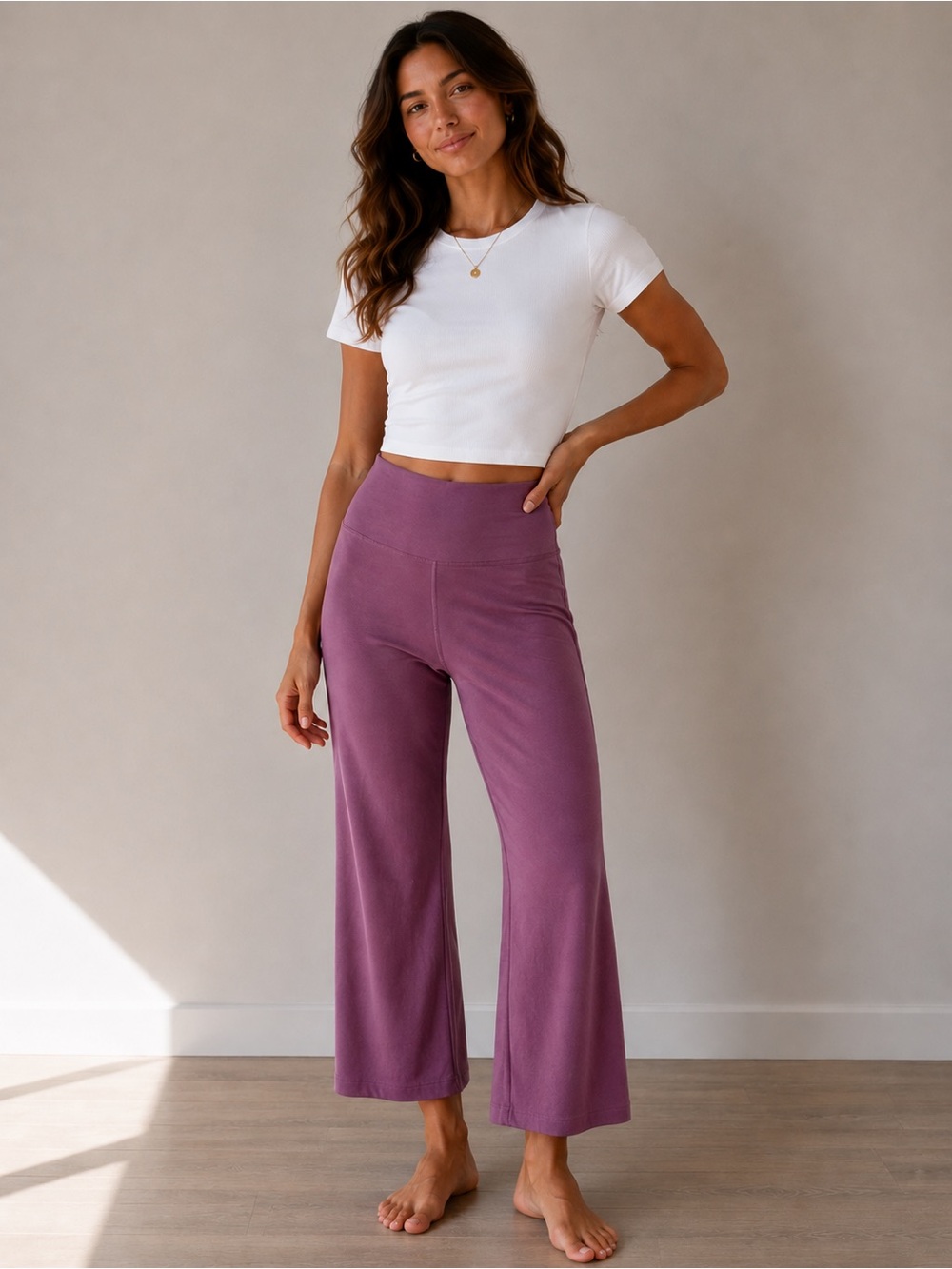 Wide-Leg High-Rise Pants in Dusty Plum